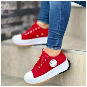 Speedy 2023classic White Canvas Shoes Women Sneakers Solid (Option: Red-35)