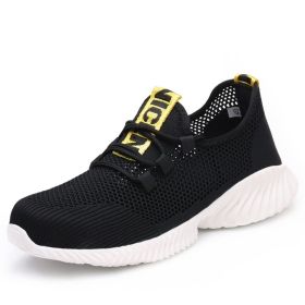 Men's Fashionable Breathable Steel Head Stab-resistant Midsole Light Work Shoes (Option: Black Yellow-35)