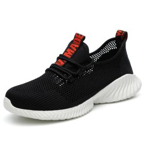 Men's Fashionable Breathable Steel Head Stab-resistant Midsole Light Work Shoes (Option: Black Red-35)