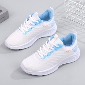 New Women's Sneaker Autumn Breathable Mesh Surface Shoes (Option: White And Blue-40)