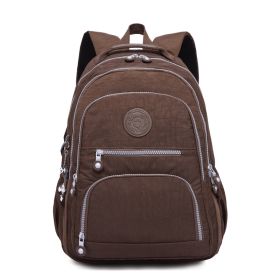 Tegaote Middle School Backpack Nylon Waterproof Large Capacity Simple And Lightweight Computer Bag (Option: Brown-T1368)