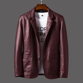 Men's Youth Leather Jacket Coat (Option: Wine Red-2xl)