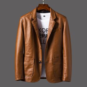 Men's Youth Leather Jacket Coat (Option: Khaki-4xl)