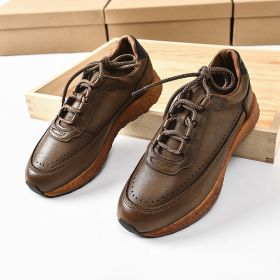 Men's First Layer Cowhide Retro Sports Casual Shoes (Option: Brown-44)